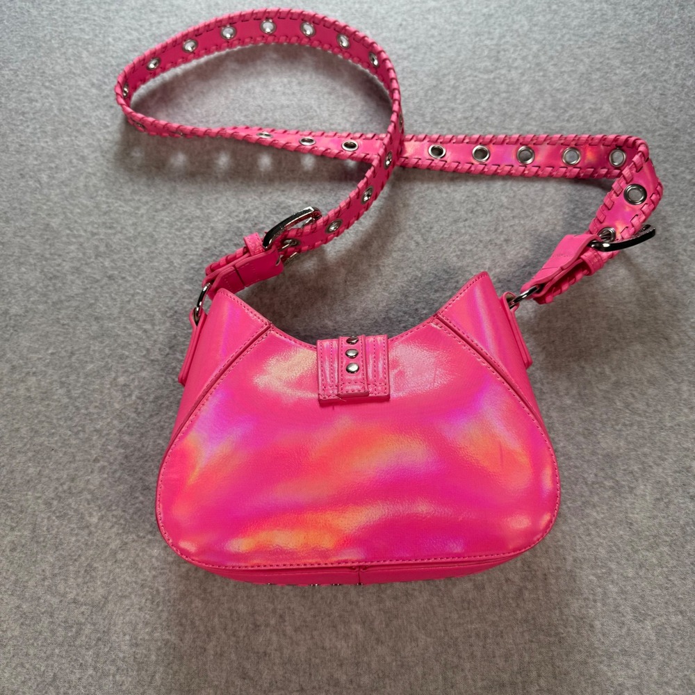 Urban Outfitters Pink Holographic Studded Shoulder Bag Y2K Grommet Strap Small - Picture 2 of 10